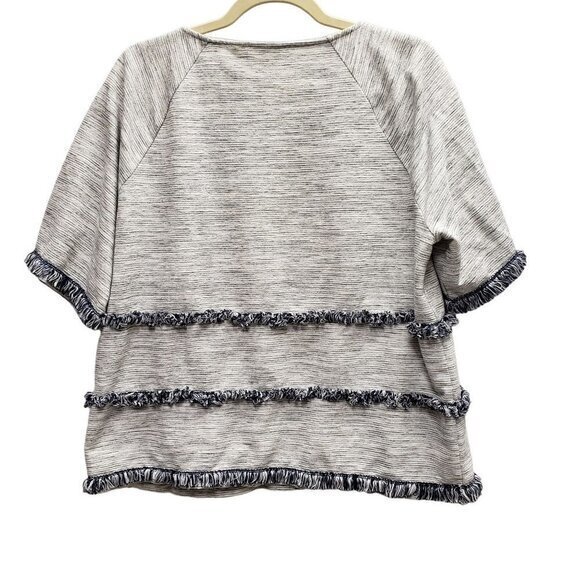 Chico's Womens Top Size 2 Large Boxy Fringe Fun Blue Artsy - Picture 7 of 7